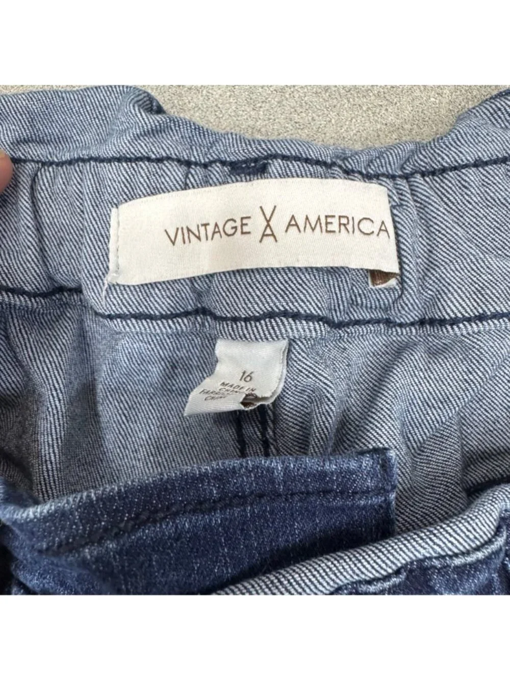 Vintage America Womens Paperbag Waist Denim Pants Size 16 Regular Blue Cotton